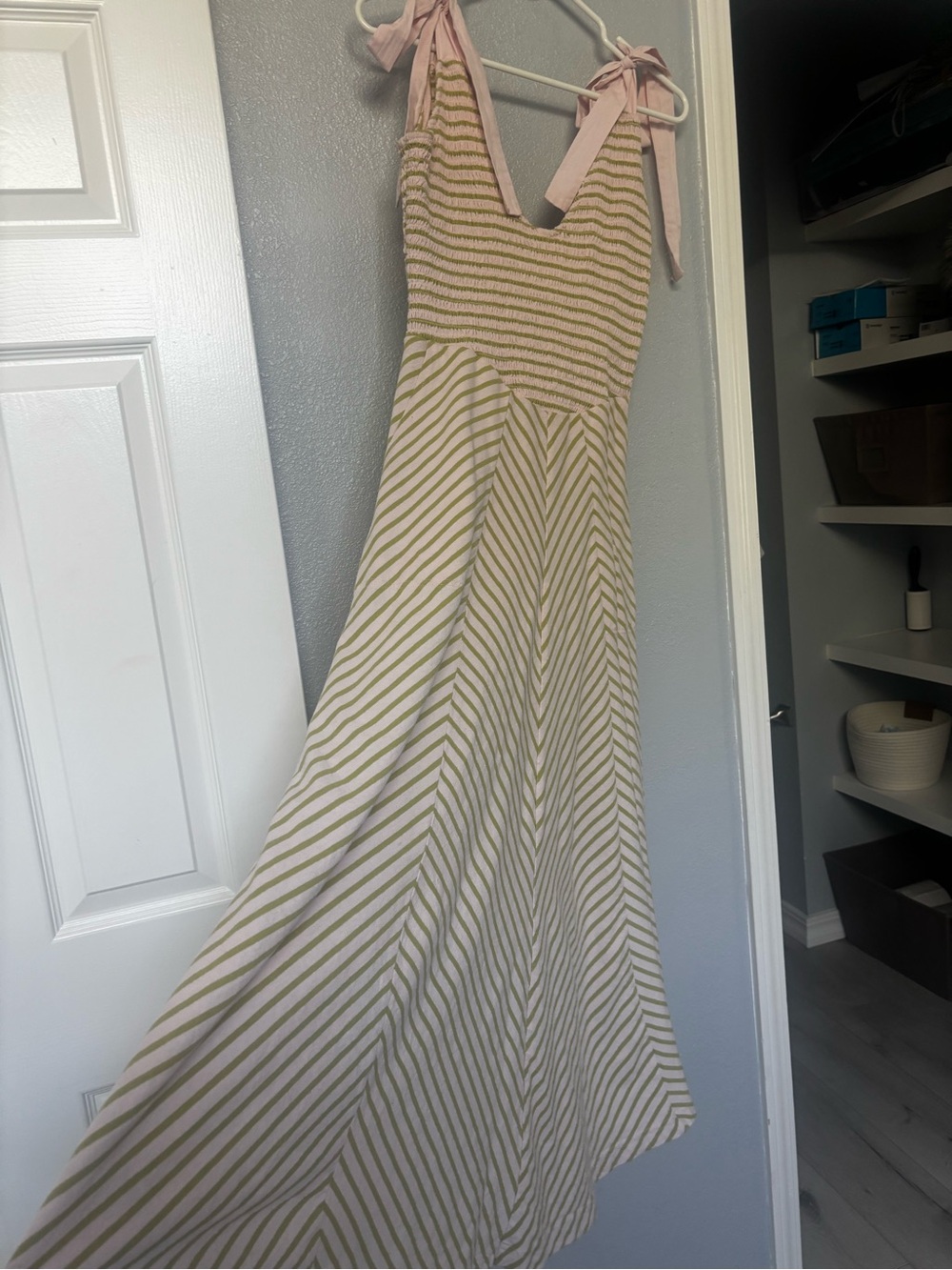 Free People Blush Tie-Shoulder Striped Maxi Dress